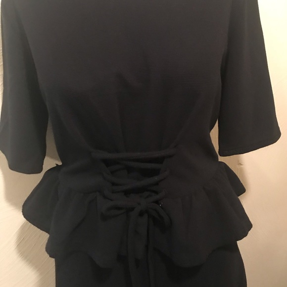 Black Peplum Lace Up Dress NWT S M by Sweet Claire - Picture 2 of 3